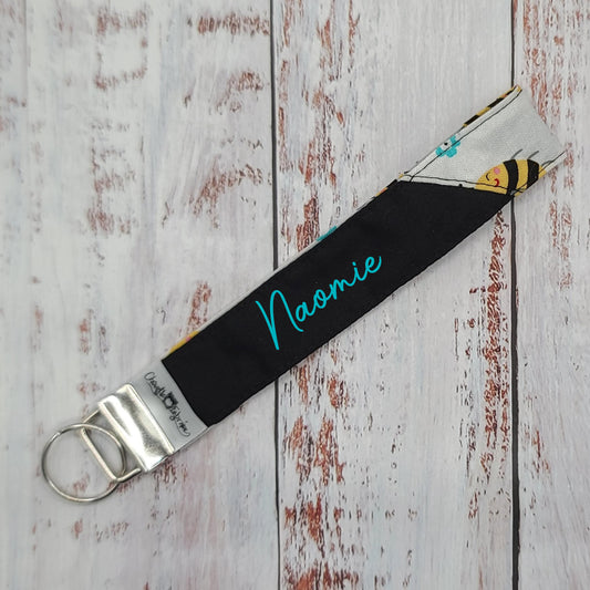 Porte-clé - PERSONNALISÉ - Dragonne - Poignet - Abeilles - Bande noire