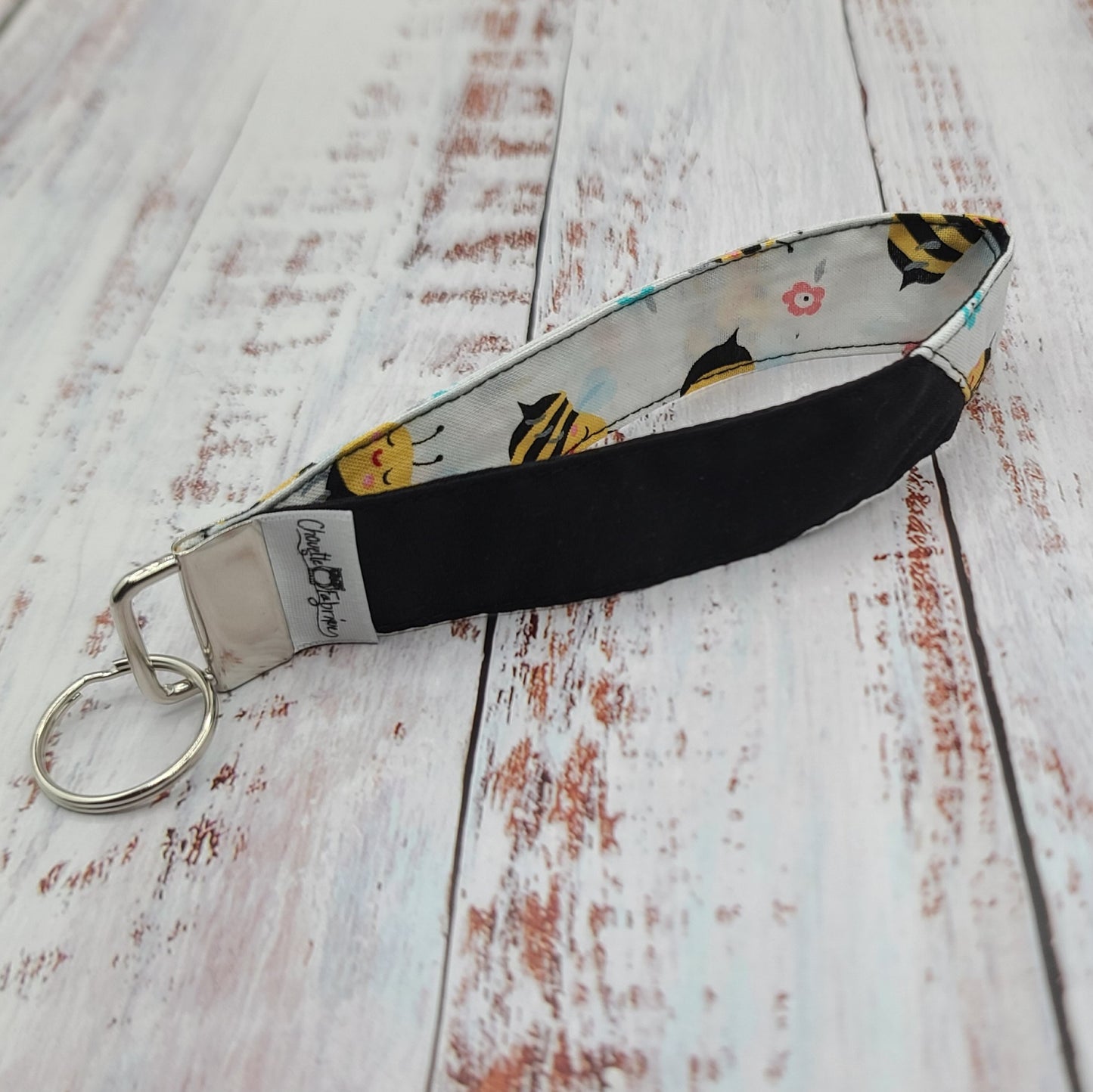 Porte-clé - PERSONNALISÉ - Dragonne - Poignet - Abeilles - Bande noire