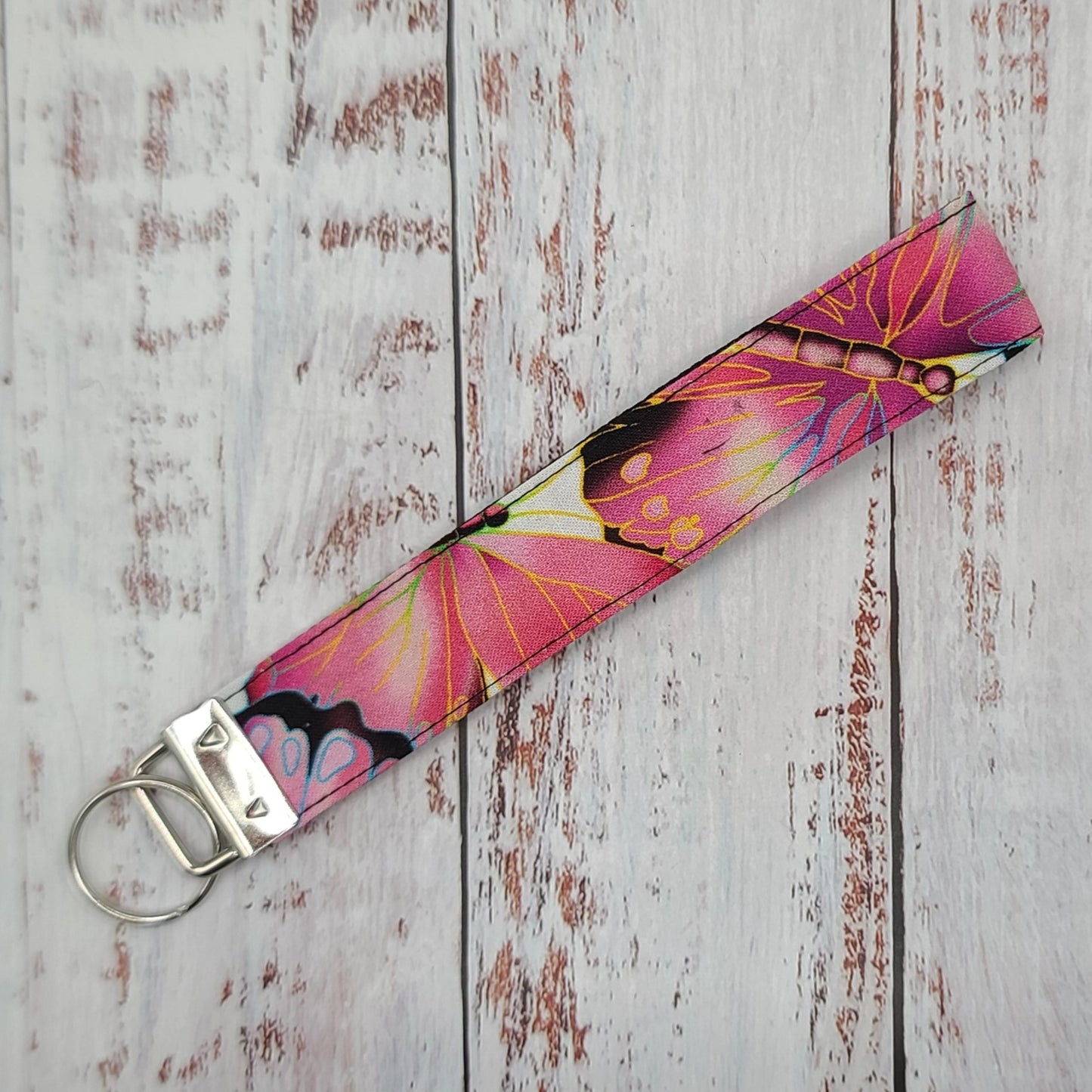 Porte-clé - PERSONNALISÉ - Dragonne - Poignet - Papillons - Bande noire