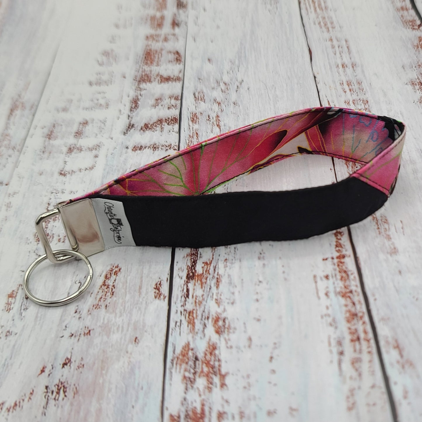 Porte-clé - PERSONNALISÉ - Dragonne - Poignet - Papillons - Bande noire