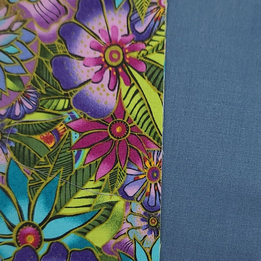 Porte-clé - PERSONNALISÉ - Dragonne - Poignet - Fleurs turquoise/violet - Bande grise ardoise (ton de bleu)