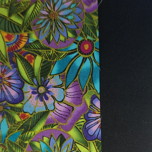 Porte-clé - PERSONNALISÉ - Dragonne - Poignet - Fleurs turquoise/violet - Bande noire