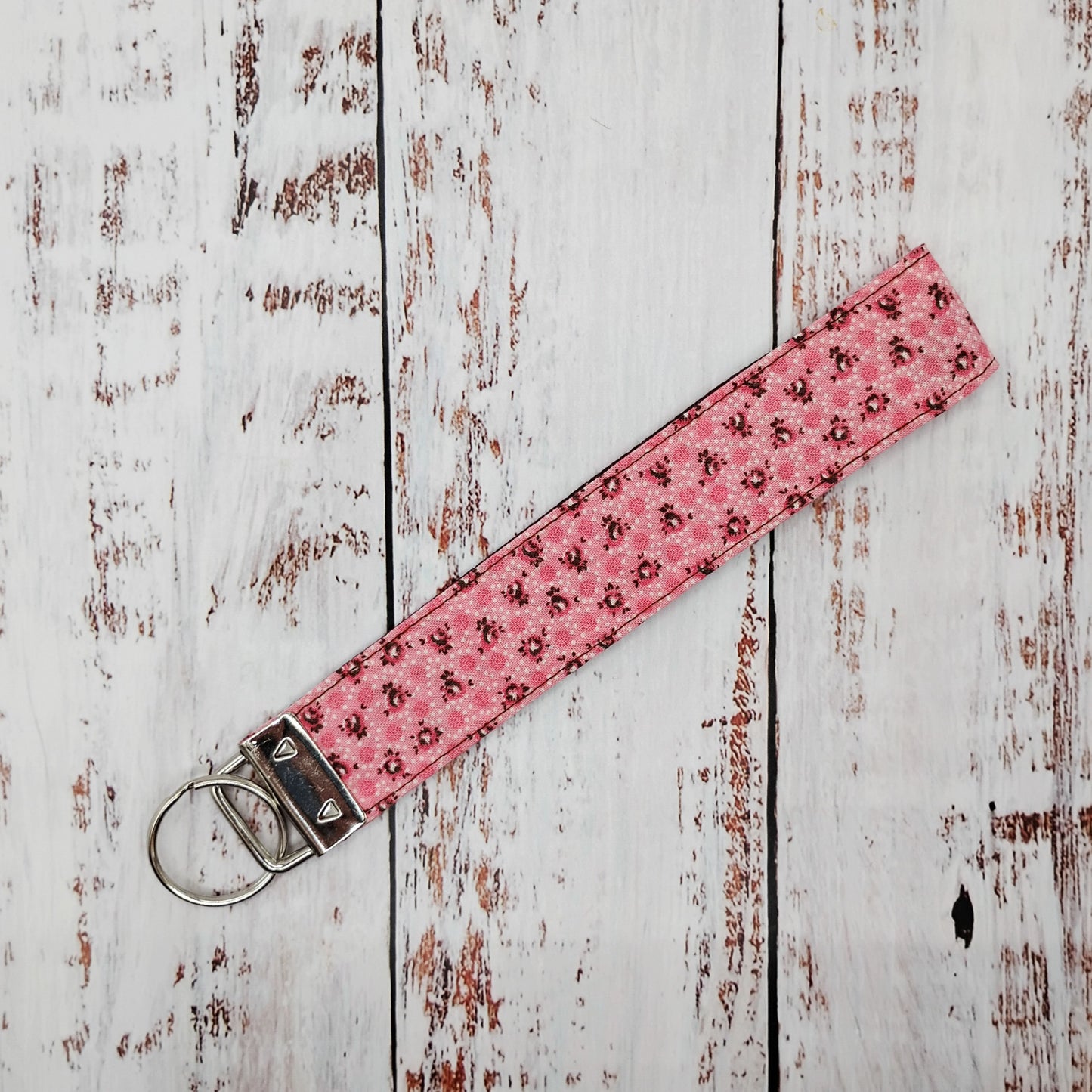 Porte-clé - PERSONNALISÉ - Dragonne - Poignet - Mini Fleurs Rose antique - Bande brune