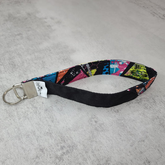 Porte-clé - PERSONNALISÉ - Dragonne - Poignet - Motifs colorés Vintage '90s - Bande noire