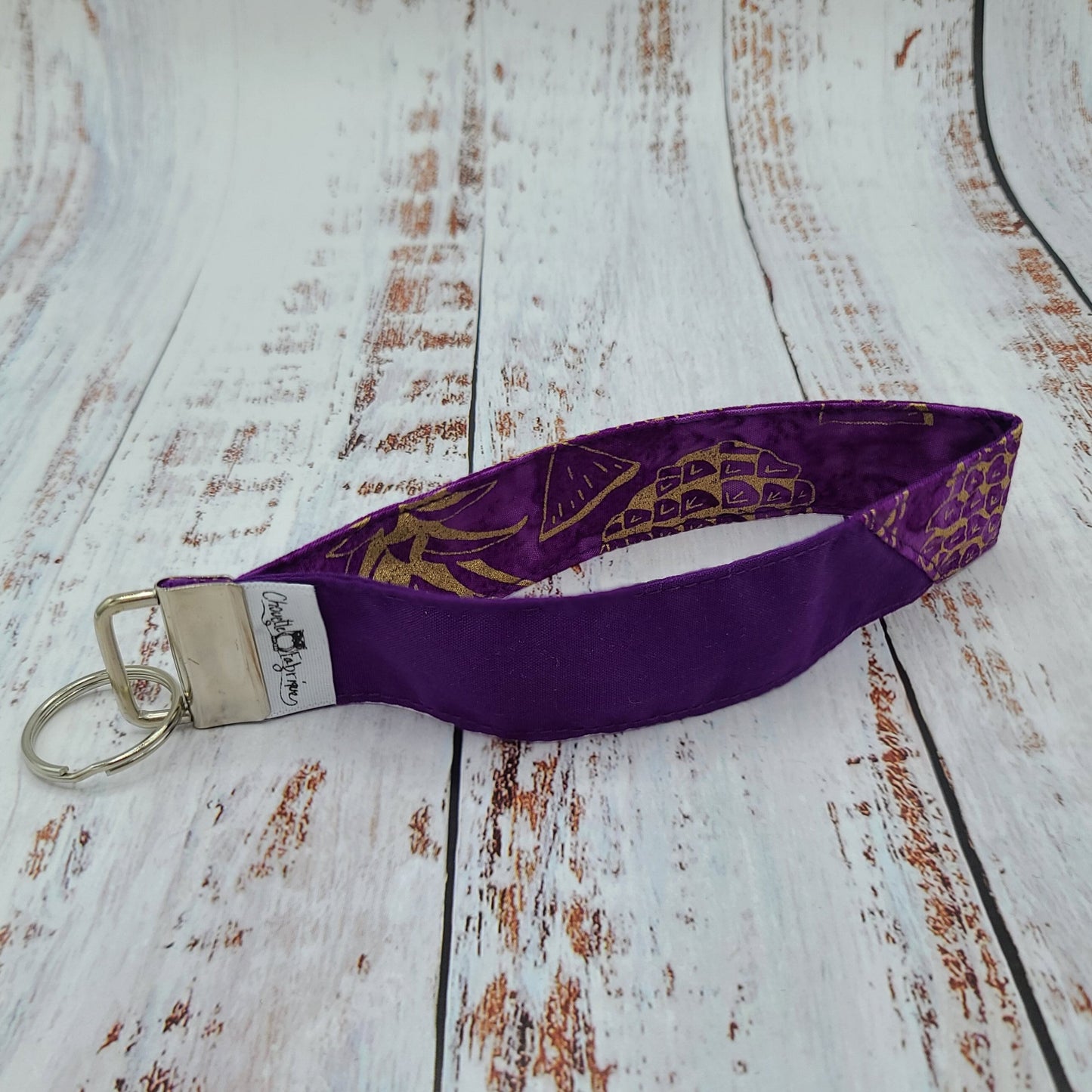 Porte-clé - PERSONNALISÉ - Dragonne - Poignet - Ananas violet et or - Bande Violette