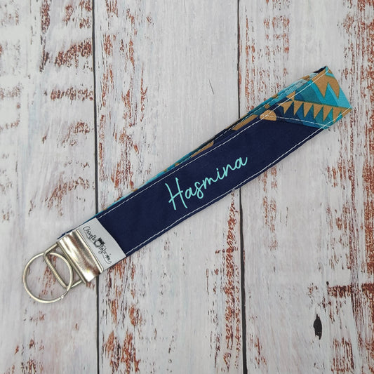 Porte-clé - PERSONNALISÉ - Dragonne - Poignet - Motifs géométriques Aztek - Bande marine