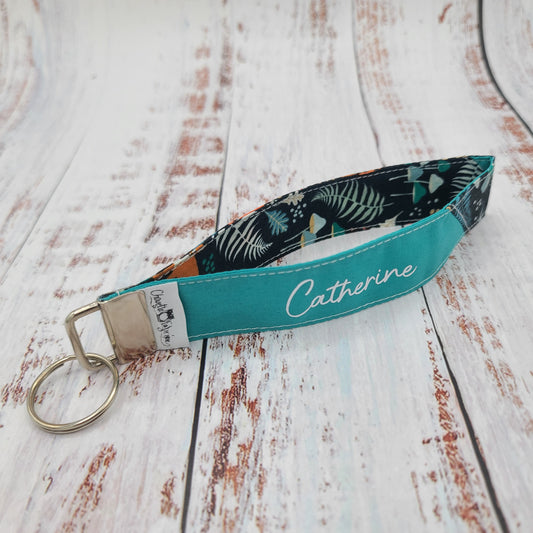 Porte-clé - PERSONNALISÉ - Dragonne - Poignet - Nature/Renards - Bande turquoise