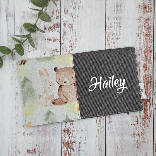 Protège-carnet de santé - Vaccination - Personnalisé - Animaux - Ours, Écureuil & Hérissons - DENIM Gris