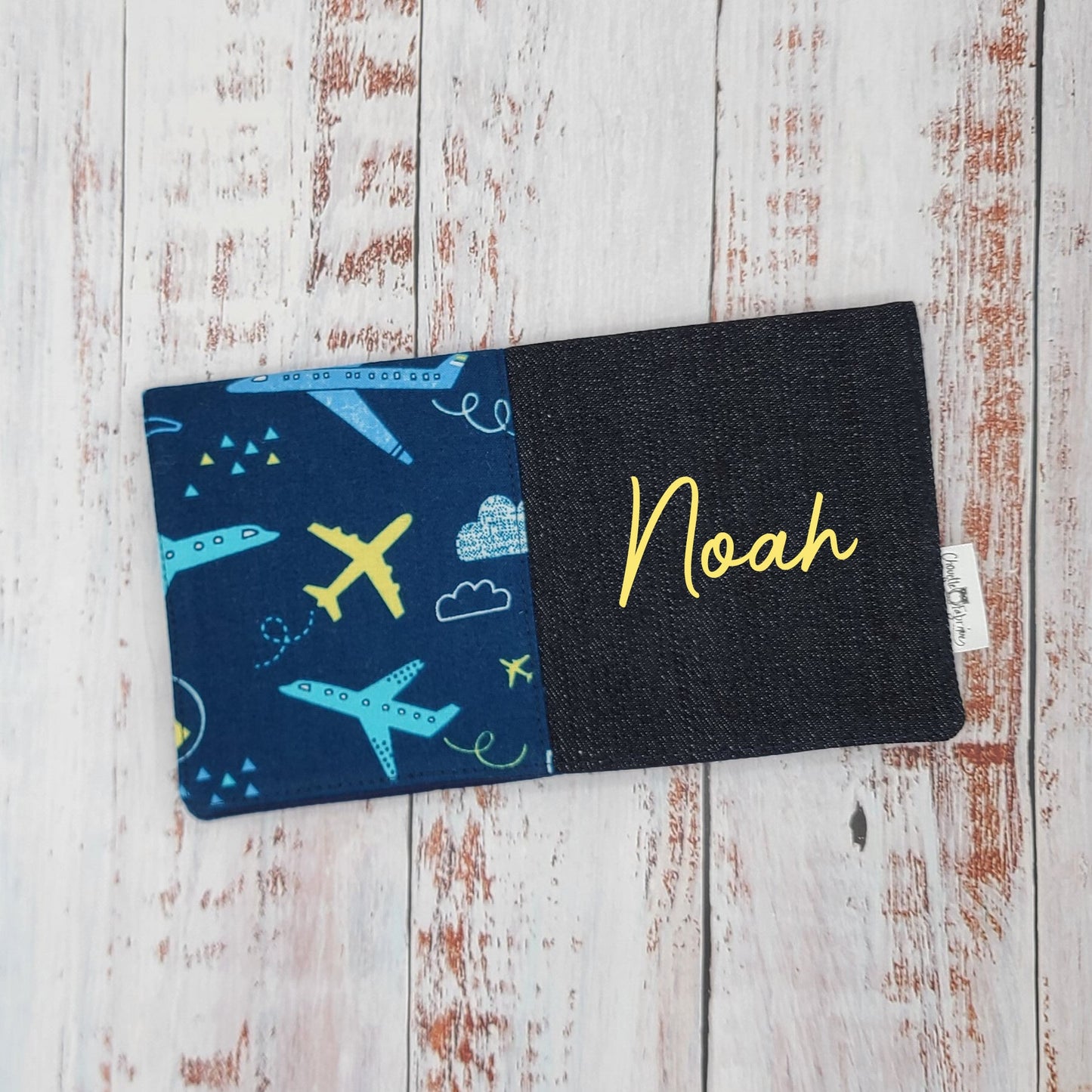 Protège-carnet de santé - Vaccination - Personnalisé - Véhicules - Avions Jaunes et Bleues