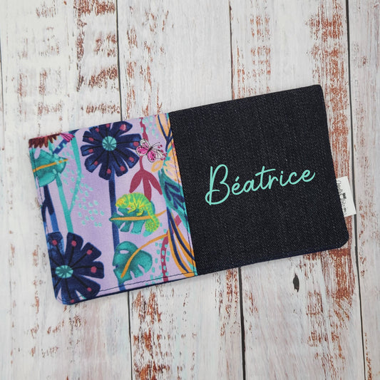 Protège-carnet de santé - Vaccination - Personnalisé - Fleurs - Sur tiges avec papillons/oiseaux