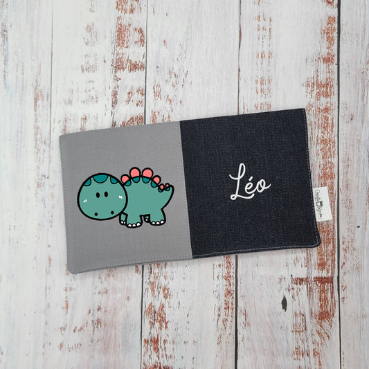 Protège-carnet de santé - Vaccination - Personnalisé - Animaux - Dinosaure (tons de vert) - GRIS