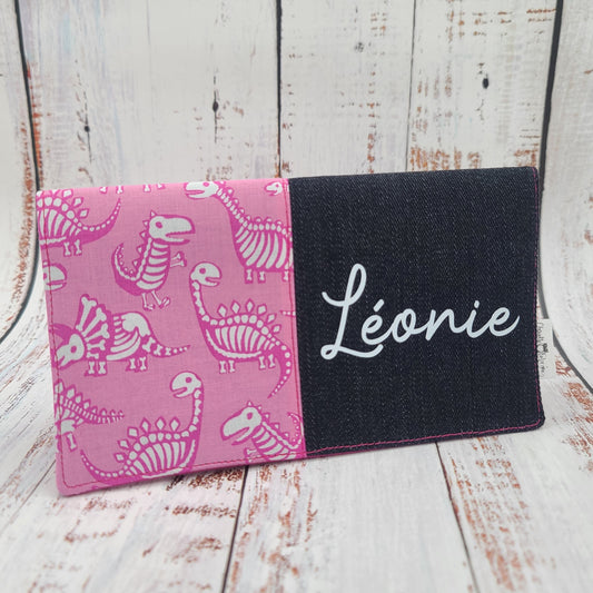 Protège-carnet de santé - Vaccination - Personnalisé - Animaux - Fossiles roses / Dinosaures