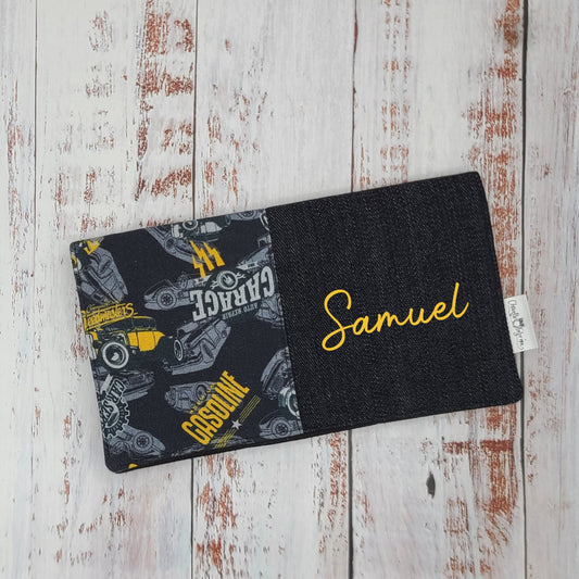 Protège-carnet de santé - Vaccination - Personnalisé - Véhicules - Hot-Rod Noir/Gris/Moutarde