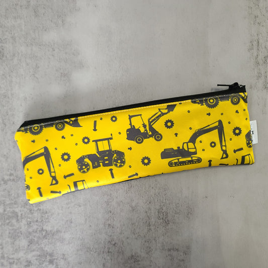Pochette à ustensiles, brosse à dents, etc. - Sac réutilisable, lavable et imperméable - Excavatrices noires sur fond jaune