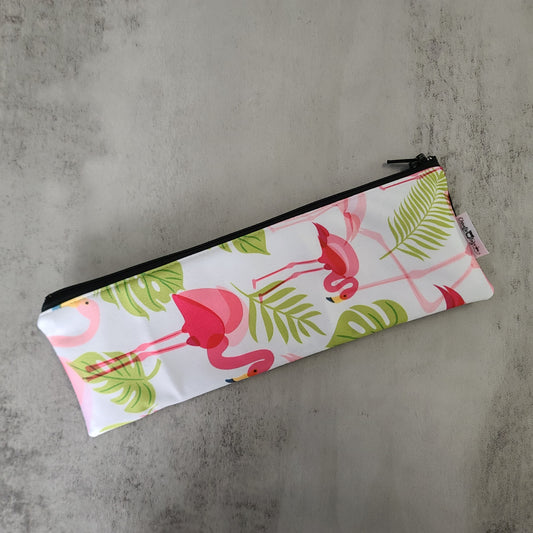 Pochette à ustensiles, brosse à dents, etc. - Sac réutilisable, lavable et imperméable - Flamants roses et feuillages
