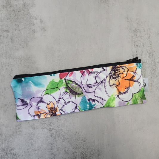 Pochette à ustensiles, brosse à dents, etc. - Sac réutilisable, lavable et imperméable - Fleurs style aquarelle