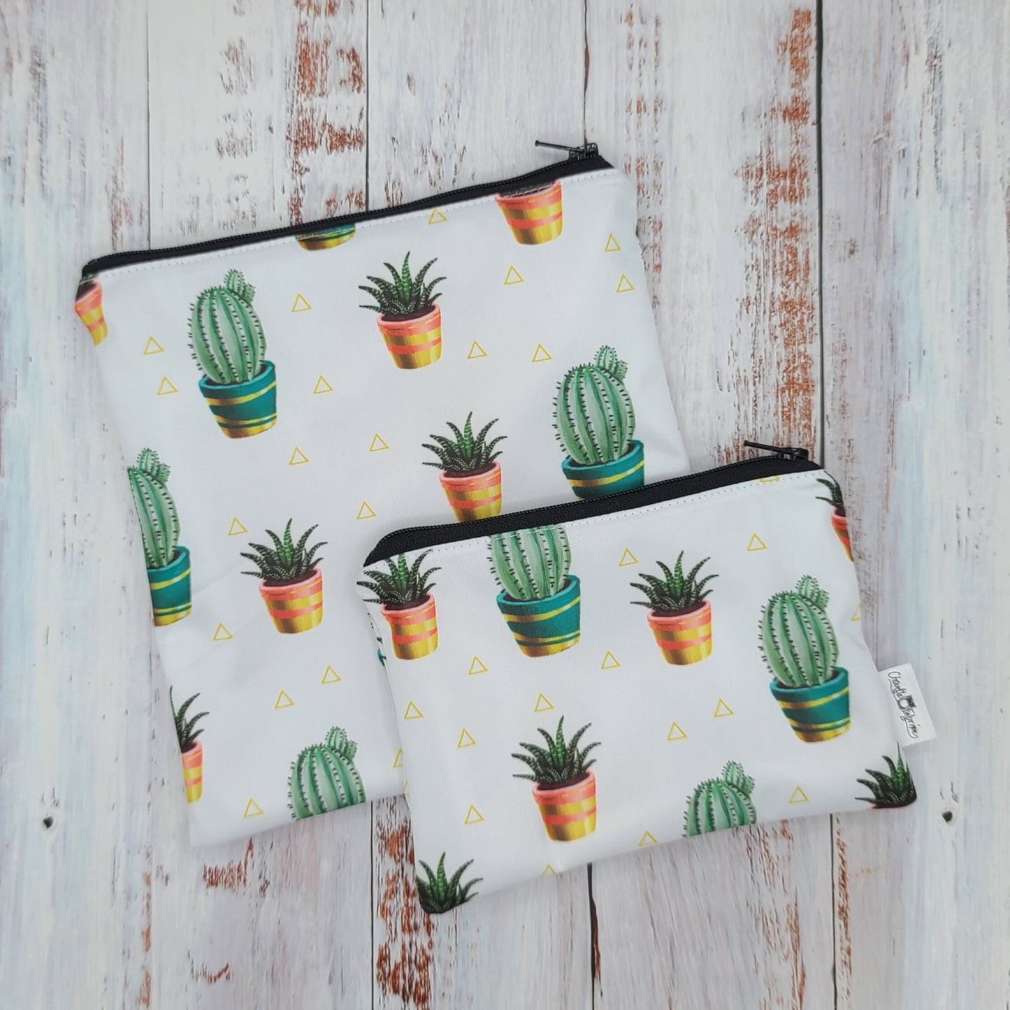 Sac réutilisable pour collation ou sandwich – Fleurs - Cactus en pot sur fond blanc