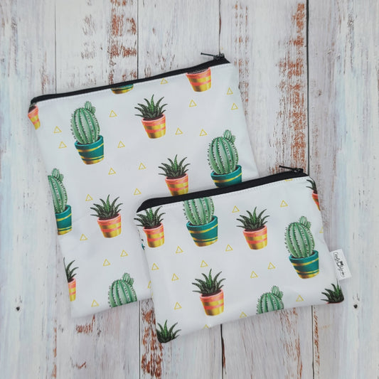 Sac réutilisable pour collation ou sandwich – Fleurs - Cactus en pot sur fond blanc