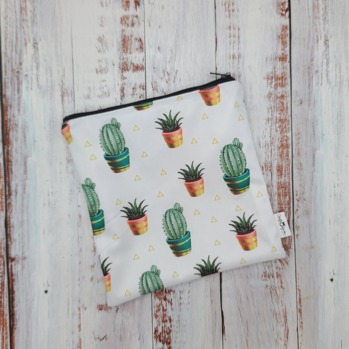 Sac réutilisable pour collation ou sandwich – Fleurs - Cactus en pot sur fond blanc