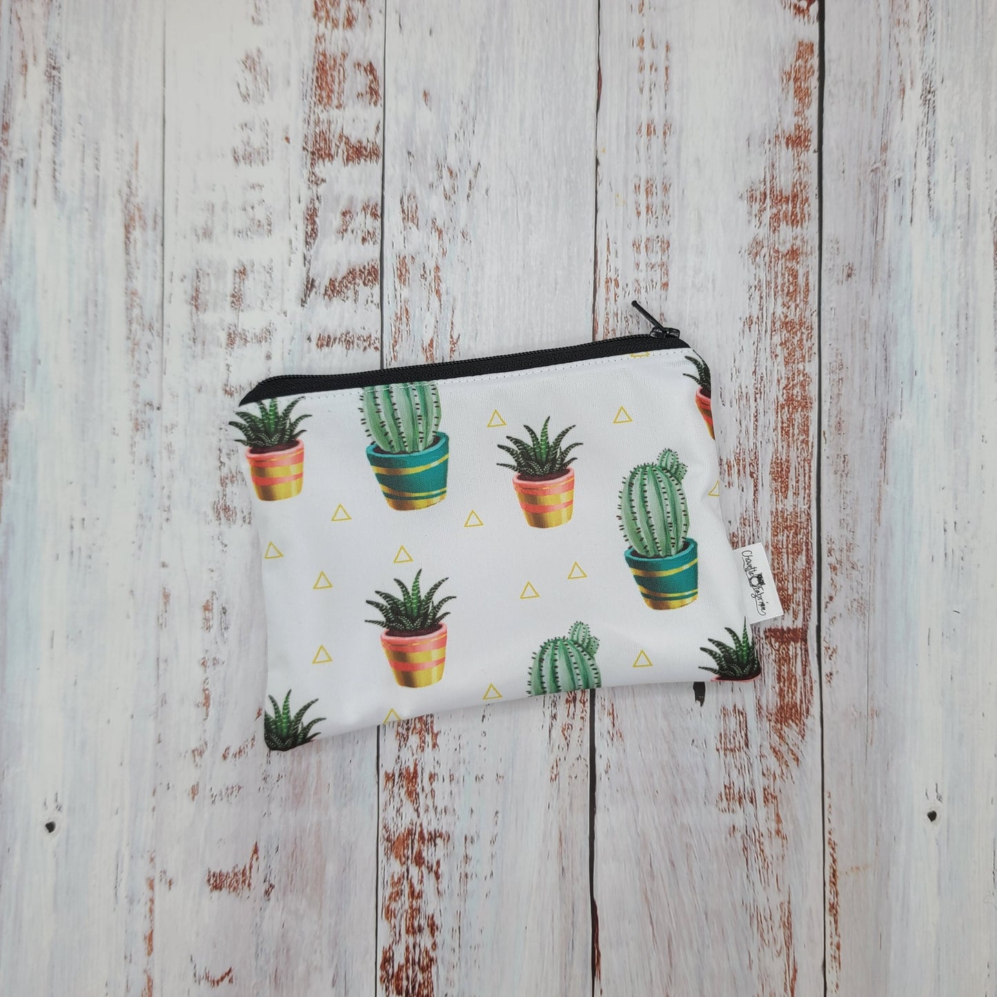 Sac réutilisable pour collation ou sandwich – Fleurs - Cactus en pot sur fond blanc