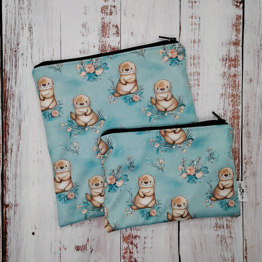 Sac réutilisable pour collation ou sandwich – Animaux – Loutres & Fleurs - Otter