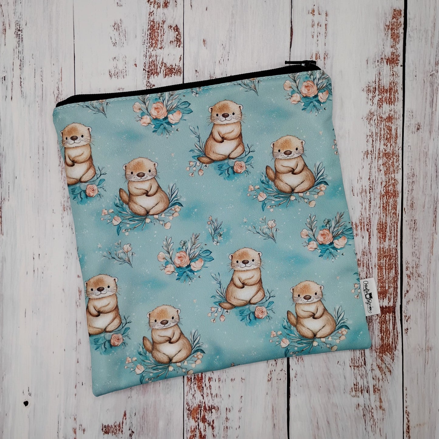 Sac réutilisable pour collation ou sandwich – Animaux – Loutres & Fleurs - Otter