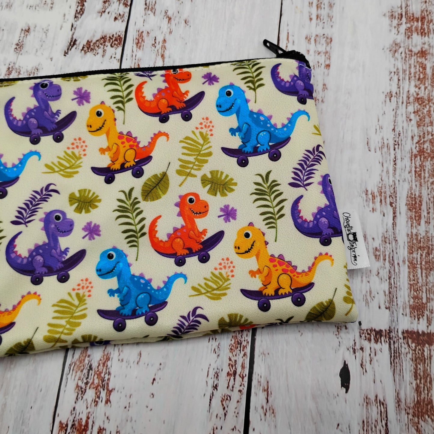 Sac réutilisable pour collation ou sandwich – Animaux - Dinosaures en planches à roulettes