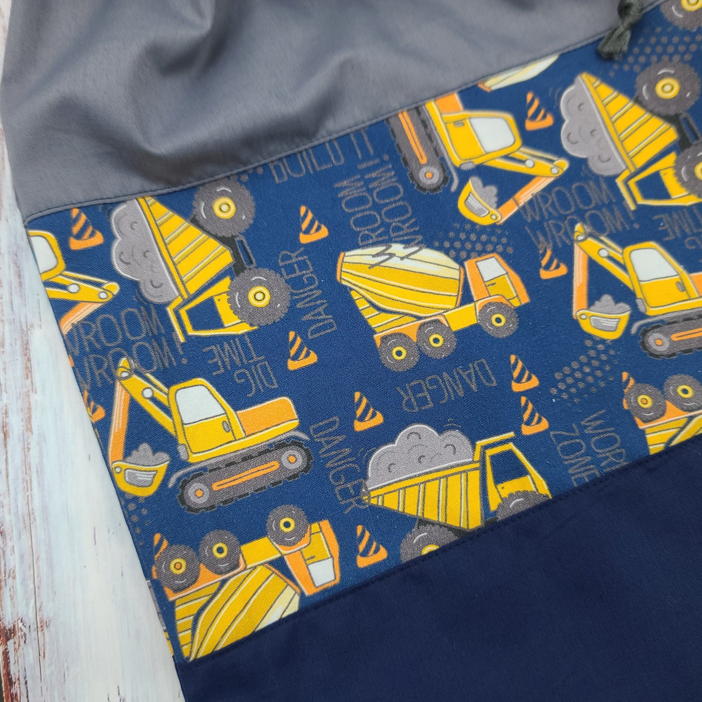 Sac de sport ou à souliers - Personnalisé - Véhicules - Camions de chantier (Marine/Jaune) - Haut gris