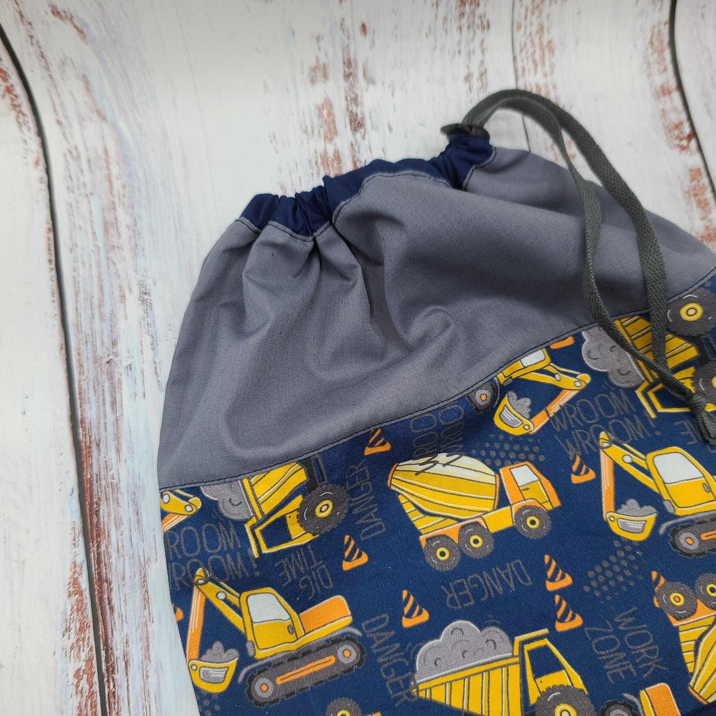 Sac de sport ou à souliers - Personnalisé - Véhicules - Camions de chantier (Marine/Jaune) - Haut gris