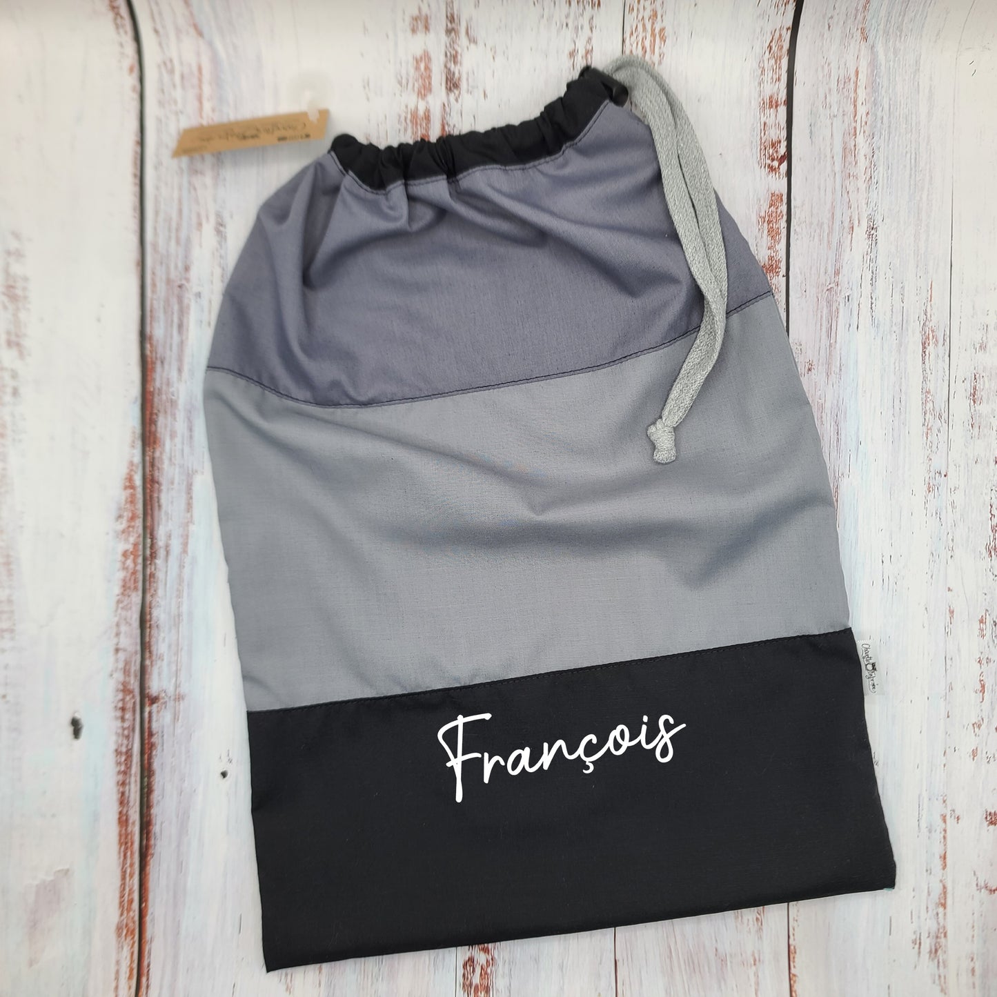 Sac de sport ou à souliers - Personnalisé - Gris et noir - Uni