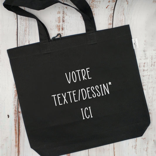 (CHOIX COULEURS ET TEXTE) Sac d'épicerie / Sac fourre-tout réutilisable et lavable - TEXTE DE VOTRE CHOIX