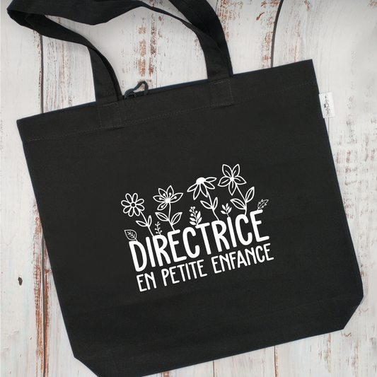 (CHOIX COULEURS) Sac d'épicerie / Sac fourre-tout réutilisable et lavable - DIRECTRICE EN PETITE ENFANCE - (Qui se roule pour le rangement) V2