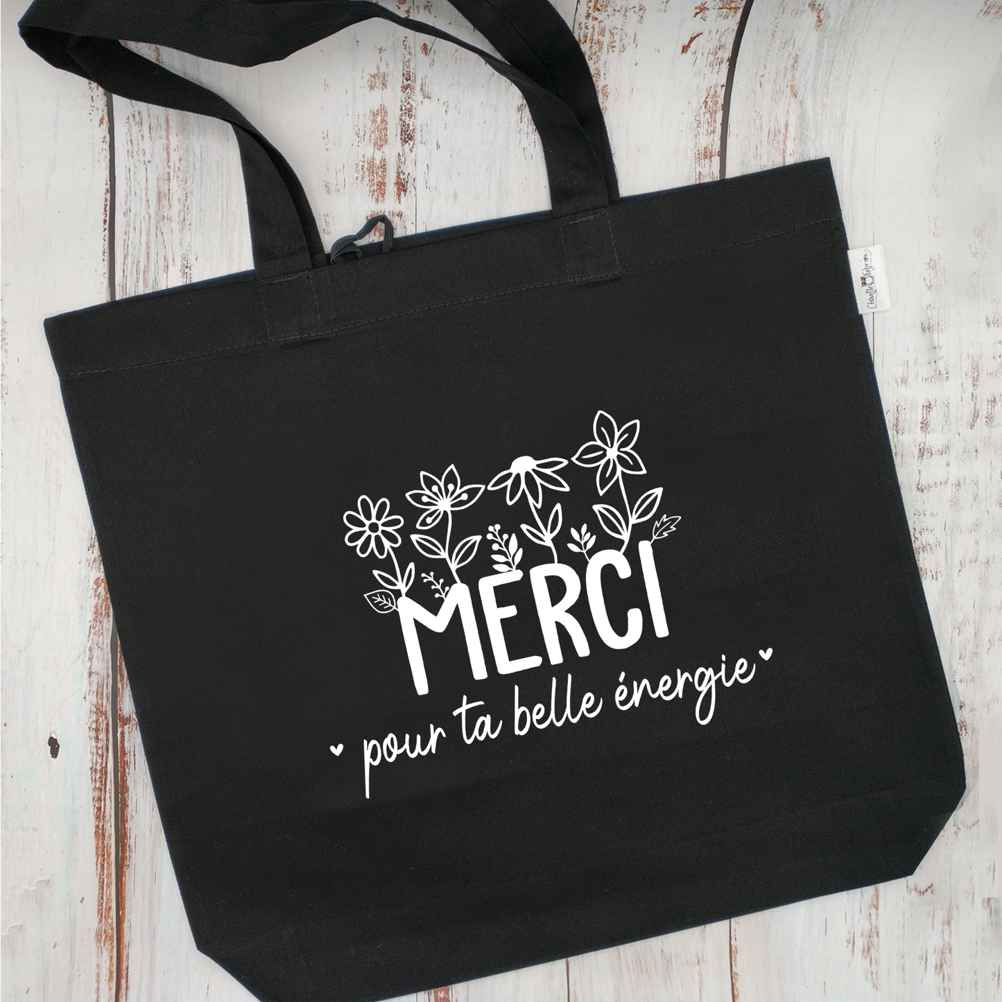 (CHOIX COULEURS) Sac d'épicerie / Sac fourre-tout réutilisable et lavable - MERCI pour ta belle énergie - (Qui se roule pour le rangement)