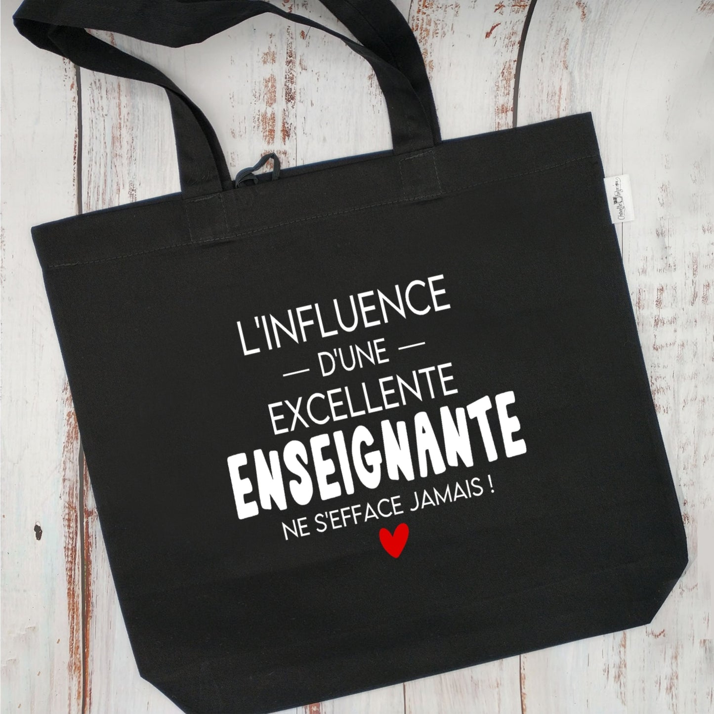 (CHOIX COULEURS & PROFESSION) Sac d'épicerie / Sac fourre-tout réutilisable et lavable - L'influence d'une EXCELLENTE ENSEIGNANTE ne s'efface jamais ! - (Qui se roule pour le rangement) - v7