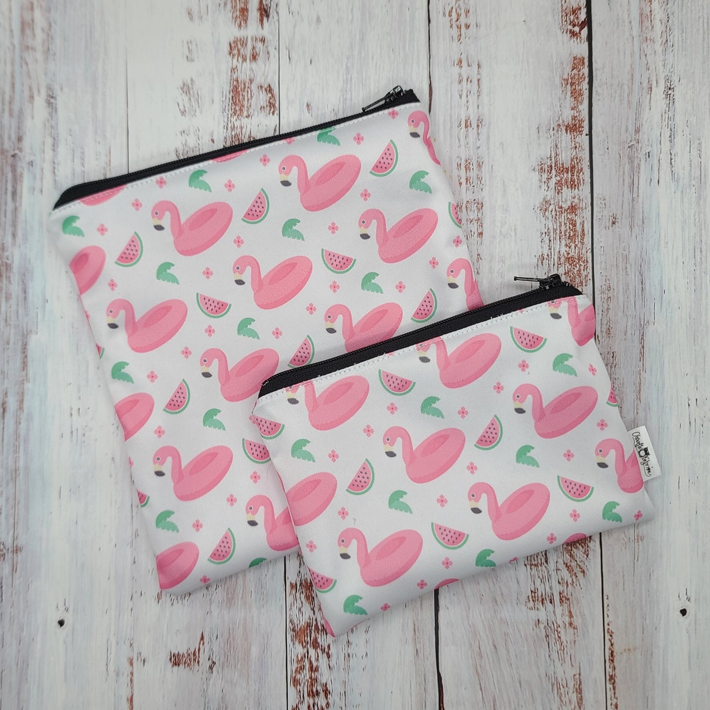 Sac réutilisable pour collation ou sandwich – Animaux - Flamants roses & Melons d'eau