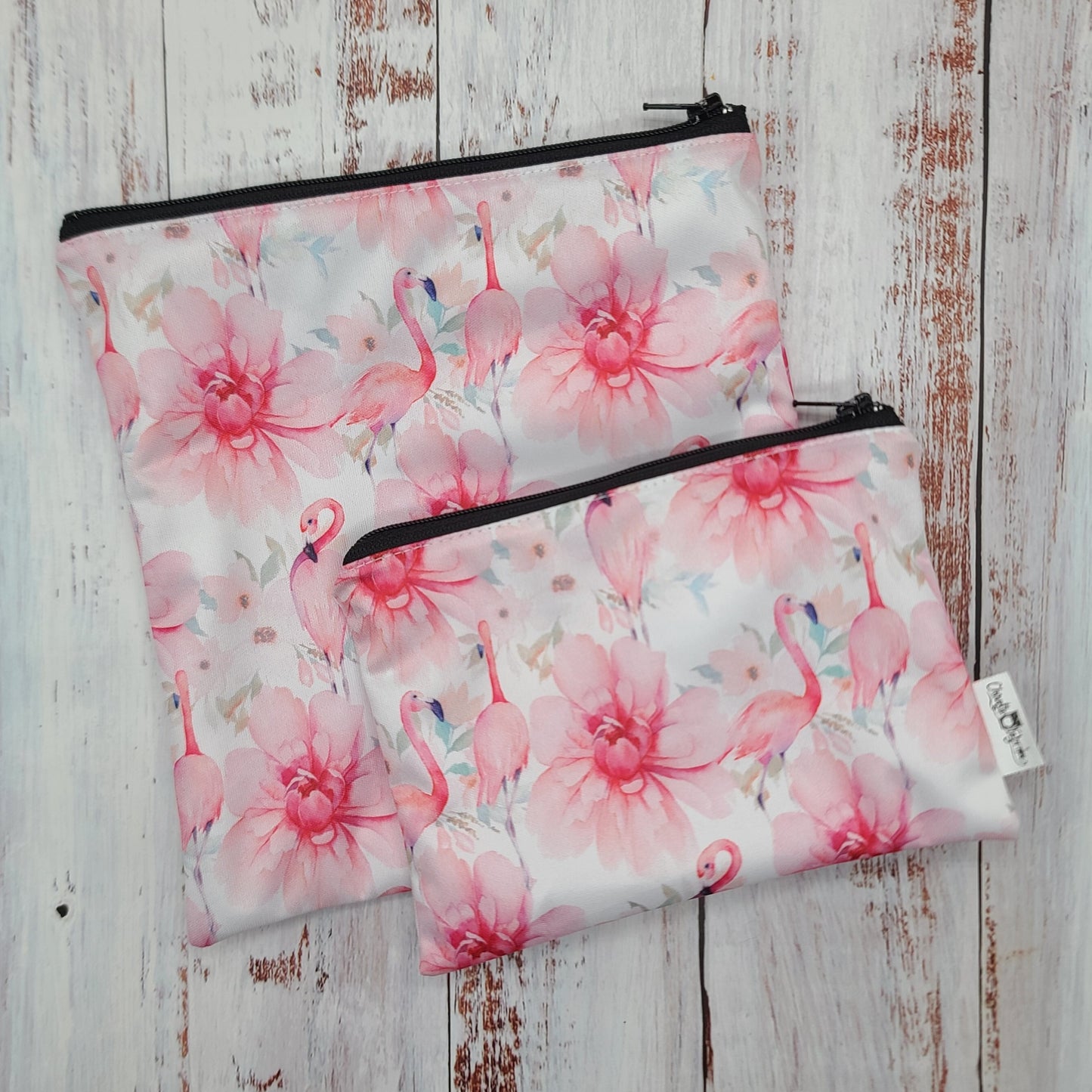 Sac réutilisable pour collation ou sandwich – Animaux - Flamants roses & Fleurs