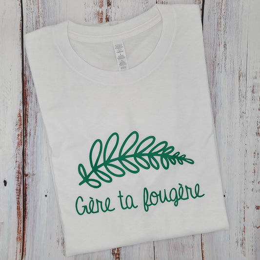 LARGE - "PRÊT-À-PARTIR" T-shirt UNISEXE Blanc - Imprimé Vert - Gère ta fougère