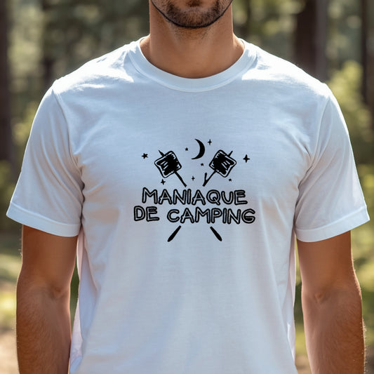 T-shirt HOMME à col rond - CAMPING - Maniaque de camping - Guimauves et lune - V4