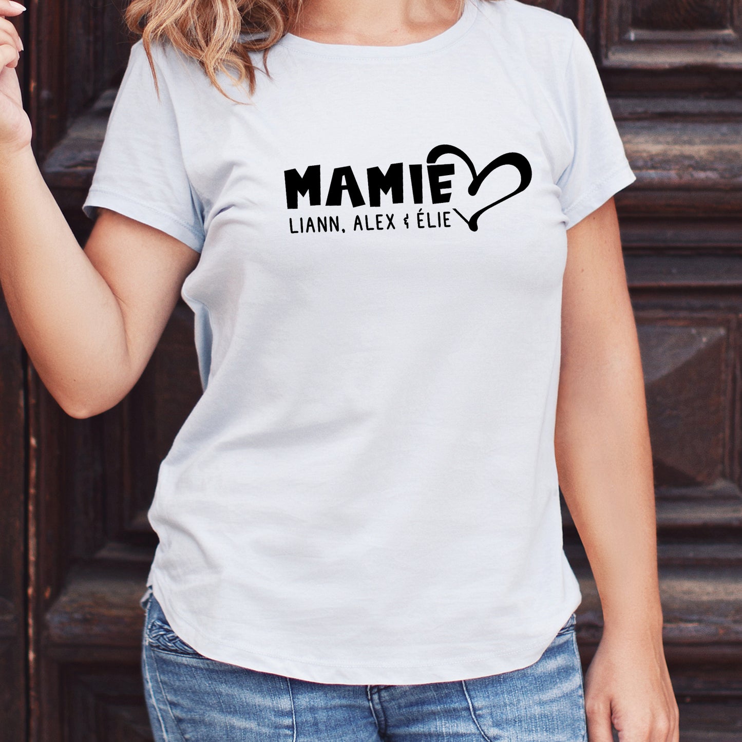 T-shirt unisexe à col rond - MAMIE - Mamie de "NOMS" - V10