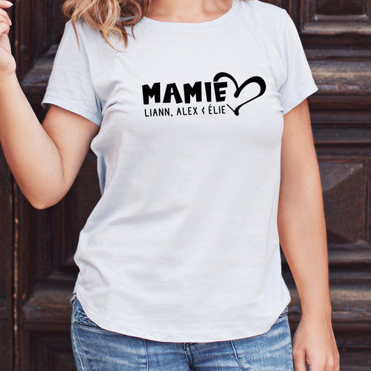 T-shirt unisexe à col rond - MAMIE - Mamie de "NOMS" - V10