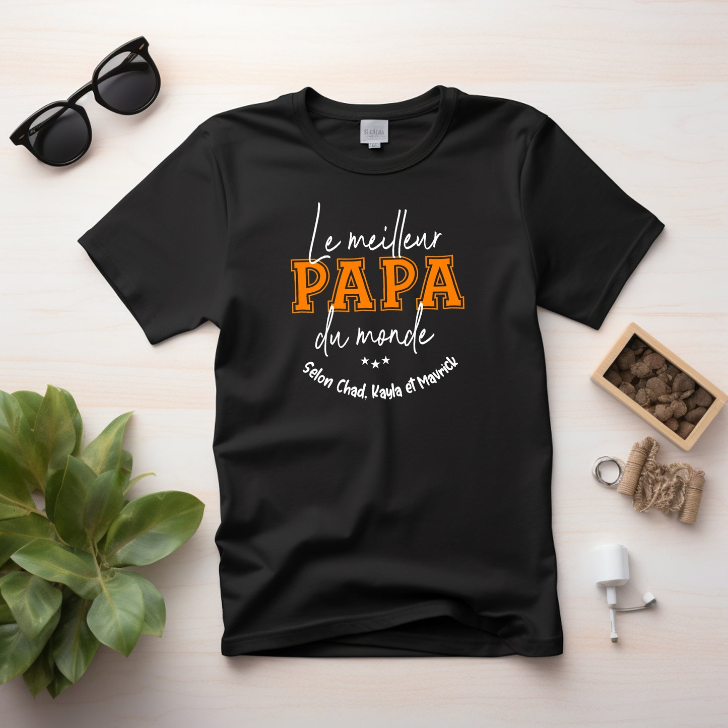 T-shirt HOMME à col rond - Le meilleur PAPA du monde - NOM(S) ENFANT(S) v6