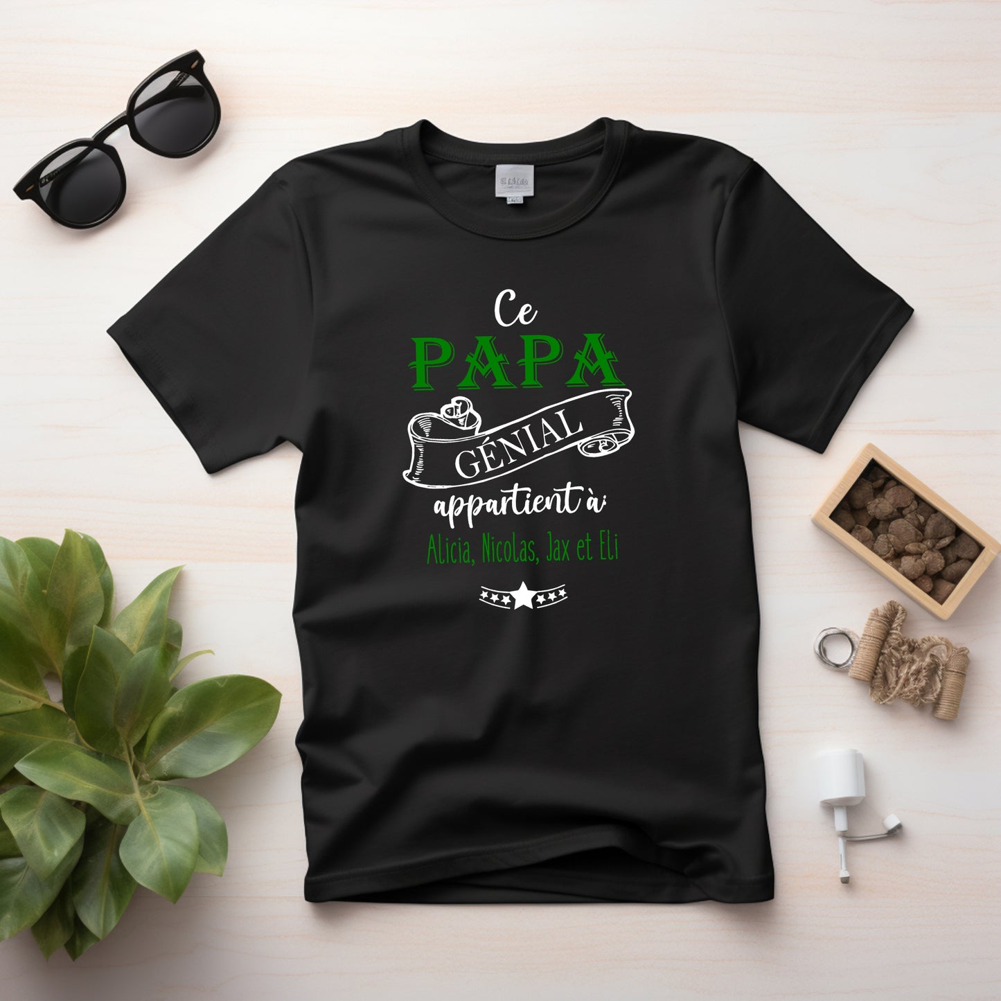 T-shirt HOMME à col rond - Ce PAPA génial appartient à - NOM(S) ENFANT(S) v6