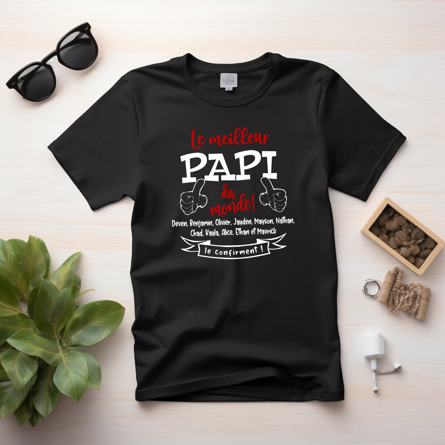 T-shirt HOMME à col rond - Le meilleur PAPI du monde - NOM(S) ENFANT(S) v1