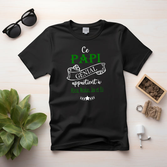 T-shirt HOMME à col rond - Ce PAPI génial appartient à - NOM(S) ENFANT(S) v6