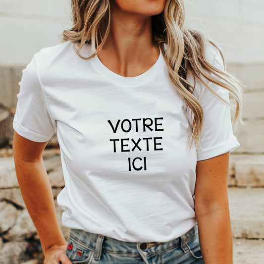 T-shirt UNISEXE à col rond - Blanc - TEXTE/DESSIN AU CHOIX