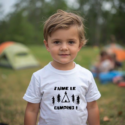 T-shirt - ENFANTS (gr. 2T à XL) - Col rond - J'aime le camping - Sapins et tipi - V10
