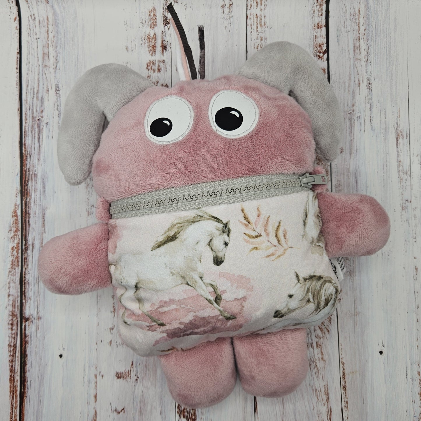 Toutou monstre mangeur de peurs, secrets, etc. - Motifs Chevaux - Personnalisé au prénom de l'enfant