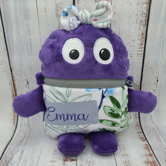 Toutou monstre mangeur de peurs, secrets, etc. - Feuillage Rose Vert et Violet - Personnalisé au prénom de l'enfant