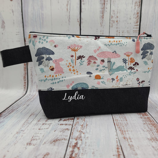 Trousse de voyage - Sac à cosmétiques/maquillage - Étui à crayons - Lièvres, hérissons, escargots noix et champignons