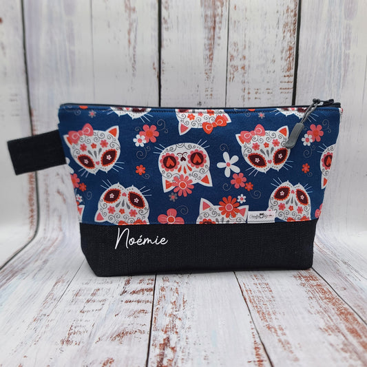 Trousse de voyage - Sac à cosmétiques/maquillage - Étui à crayons - Chats "Calavera"